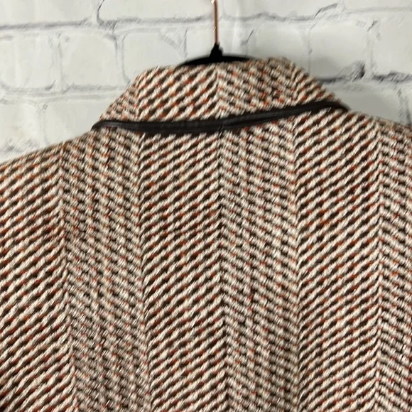 Doncaster tweed brown and orange silk blend blazer with leather trim Sz 4 - Picture 8 of 8
